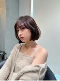 内巻きグレーベージュボブ