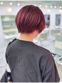 【MOMO】マッシュショート／ハイトーンレッドカラー