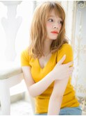 mod's姪浜/斜めバングアプリコットオレンジミディアムウルフi