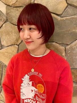 トップヘアスパアンドリゾート 鳴海(TOP HAIR spa&resort) カシスレッドカラー×顔周りレイヤーショートボブ