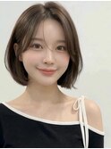 オリーブベージュセンターパートひし形レイヤーボブ20代30代A18