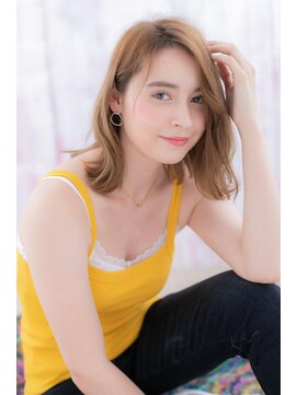 ミック 日暮里店(miq) イヤリングカラーかきあげ前髪くせ毛風鎖骨ミディアムc1