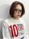 大人可愛い艶カラーカーキベージュブラウンミニボブエンドカラー