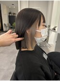 大人かわいいストレート切りっぱなしイヤリングカラーグレージュ