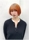 ミニボブハイトーンオレンジベージュルーツカラー