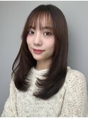 セミロング/顔周りレイヤー/秋冬カラー/ブラウン/ベージュ/渋谷