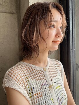 ヘアーアンドメイク ファット(Hair&Make PHAT) ミディアム大人ウルフパーママロンベージュカラー20代30代