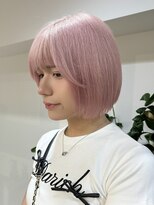 サンク 原宿 表参道(cinq)&nbsp;ミルクティーピンクグレージュミディアムウルフレイヤー長めボブ