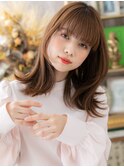 外ハネレイヤーミディアム韓国風アースカラーh3戸頭20代30代40代