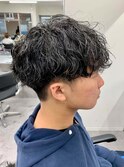 ダークアッシュニュアンスパーマ韓国マッシュベリーショート
