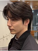 メンズセンターパートウルフセンターパートニュアンスパーマ襟足