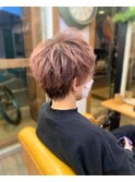 ショート　束感ショート　ミルクティーピンク