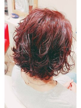 ランプヘアー(LAMP HAIR) パーマミディアムボブレッドカラー３０代４０代個性スタイル