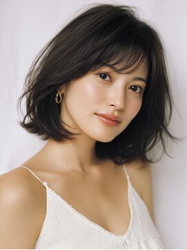 黒髪/クラゲヘアー/オリーブグレー/小顔/ココアベージュ/川西