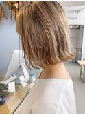 透け感ペールベージュ×切りっぱなしボブ＊fukuda