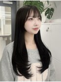 ブルーグレージュ/黒髪ロングヘア/ツヤツヤ髪質改善　上野
