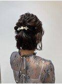 ボブヘアのふわふわハーフアップヘアセット反町美容室