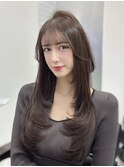 ロングレイヤーシールエクステハッシュカットダークグレージュ
