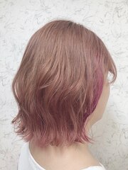 ゆるふわ可愛いモテ髪/イルミナカラーピンク/くびれボブ/３D