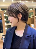 カールセミディシアカラー姫カットダークアッシュショート