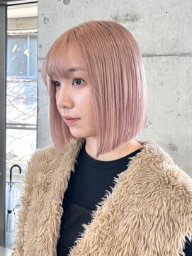 サンクプロジェクト(cinq PROJECT) ショートボブミルクティーピンクベージュカラータッセルボブ韓国