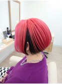 ☆大人女性美髪前下りボブ＆ネオンピンク2セクションカラー☆