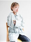 ミディアムヘア/斜めバング/グレージュカラー/新宿駅