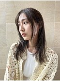 レイヤーロング 顔まわりカット シースルーバング 前髪カット
