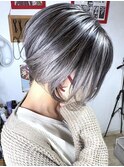 脱白髪染めホワイトグレージュバレイヤージュ×ブリーチ2回