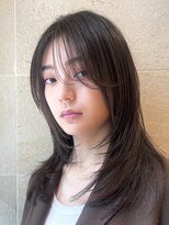 小顔ロングレイヤーカット/ニュアンスカール/赤みなし艶カラー