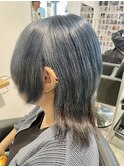ウルフヘア インナーカラー ブルーシルバー アンブレラカラー