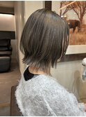 切りっぱなし外ハネボブ くびれボブ 透明感カラー 韓国ボブ s36