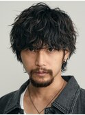 渋谷ツイストスパイラルパーマメンズカットラウンドマッシュ30代
