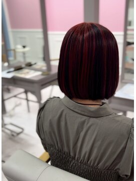 シャルティア 岩国(SHALLTIA) ハイトーン/デザインカラー/ワインレッド/ブラック/ボブ/艶髪