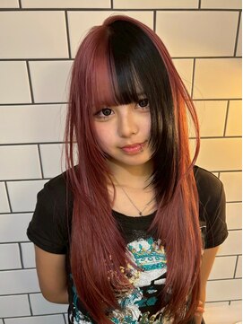 ベレーザ 渋谷(BELEZA) 17213全頭ブリーチリタッチアンブレラカラー黒髪チェリーレッド