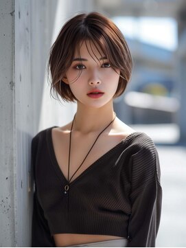 ムウ 難波(MOU) ナチュラルボブ暗めカラーグランマッシュデザイン20代30代40代50