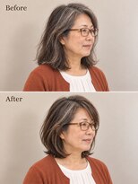 aptas 青山/表参道 白髪染め/白髪ぼかしハイライト/ボリュームアップエクステ&nbsp;50代の大人グレイロブ｜表参道・青山