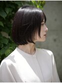 黒髪くせ毛多毛量が多いボブワンレン透け感前上がりレイヤー