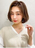 顔型別ヘアスタイル前髪丸みボブマロンベージュ20代吉祥寺