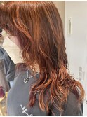 横浜レディースパーマカジュアルウルフハイライトオレンジ