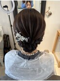 編み込みアップ　ヘアセット　お呼ばれヘア