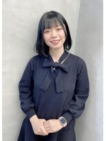 ファイブバイジエクト 堀江(FIVE by The Ect)&nbsp;暗髪カラー　レイヤーボブ　黒髪　前髪ぱっつん　内巻きレイヤー