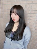 ツヤ髪ロング/顔まわりレイヤーカット/暗髪ヘア/ナチュラル