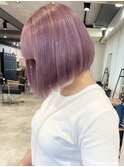 ダブルカラーピンクベージュベージュカラーケアブリーチミニボブ