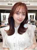 デジタルパーマ韓国くびれヘアミディアムチェリーブラウン