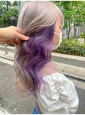 セミロング/インナーカラー/ミルクティーベージュ/パープル