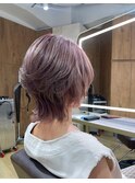 ショートウルフ　ピンクグレー