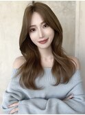 レイヤーミディアムくびれロングラベンダーピンクベージュ