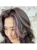 前髪ハイライト　くすみピンク