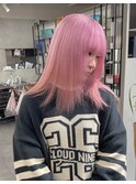 6986ベビーピンク艶髪ハイトーンカラーホワイトピンク韓国ロング